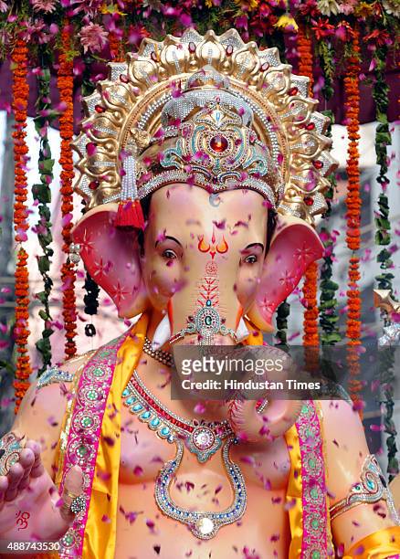 Lord Ganesha's idol during the procession before the installation at Laxmi Nagar on September 17, 2015 in New Delhi, India. Hindu festival Ganesha...