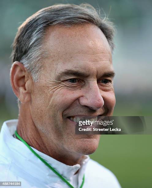 Head coach Mark Dantonio of the Michigan State Spartans against the Oregon Ducks at Spartan Stadium on September 12, 2015 in East Lansing, Michigan.