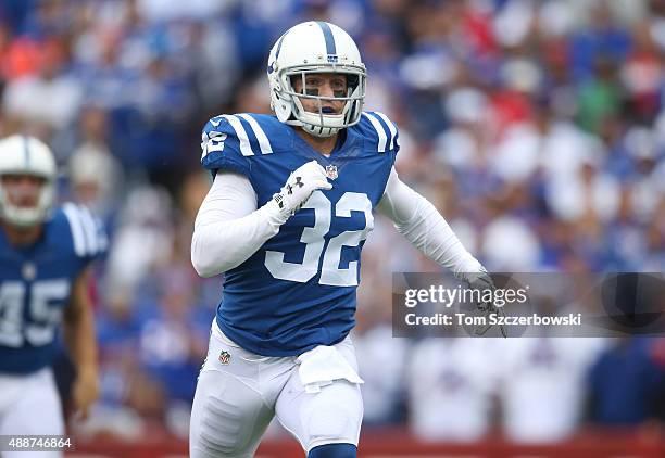 Colt Anderson of the Indianapolis Colts in action during NFL game action against the Buffalo Bills at Ralph Wilson Stadium on September 13, 2015 in...