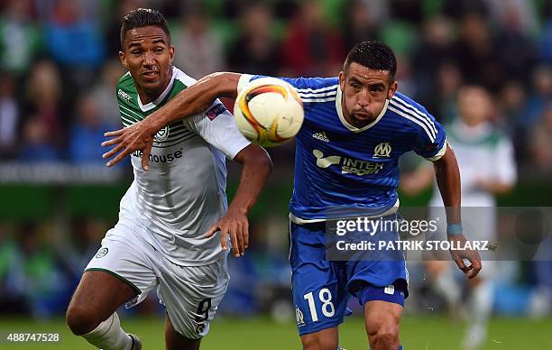 Marseille's Chilean player Mauricio Isla vies with Groningen's Danny Hoesen during the UEFA Europe League Group F football match between FC Groningen...