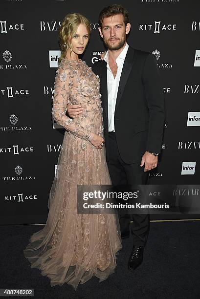 Alex Pettyfer and Marloes Horst attend the 2015 Harper's BAZAAR ICONS Event at The Plaza Hotel on September 16, 2015 in New York City.