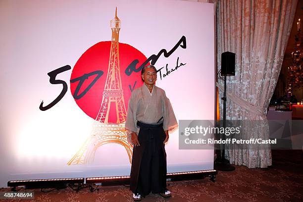 Fashion designer Kenzo Takada attends his 50 Years of Life in Paris Celebration at Restaurant Le Pre Catelan on September 17, 2015 in Paris, France.