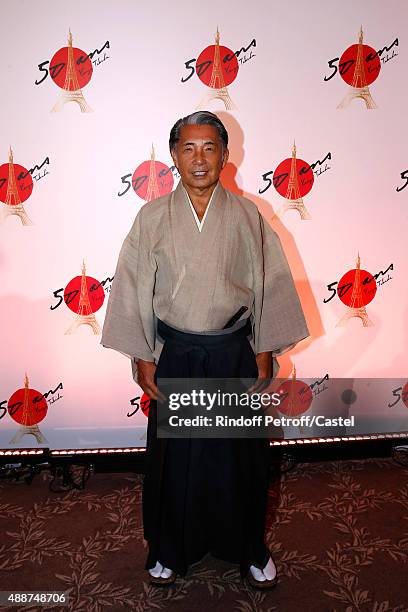 Fashion designer Kenzo Takada attends his 50 Years of Life in Paris Celebration at Restaurant Le Pre Catelan on September 17, 2015 in Paris, France.