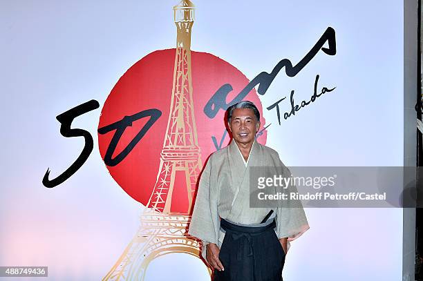 Fashion designer Kenzo Takada attends his 50 Years of Life in Paris Celebration at Restaurant Le Pre Catelan on September 17, 2015 in Paris, France.