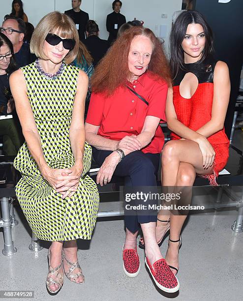 Vogue editor-in-chief and Conde Nast artistic director Anna Wintour, Vogue creative director Grace Coddington, and Kendall Jenner attend the Calvin...