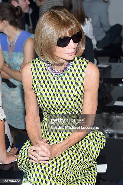 Vogue editor-in-chief and Conde Nast artistic director Anna Wintour attends the Calvin Klein Collection Spring 2016 fashion show during New York...