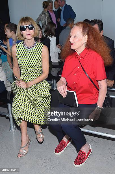 Vogue editor-in-chief and Conde Nast artistic director Anna Wintour and Vogue creative director Grace Coddington attend the Calvin Klein Collection...