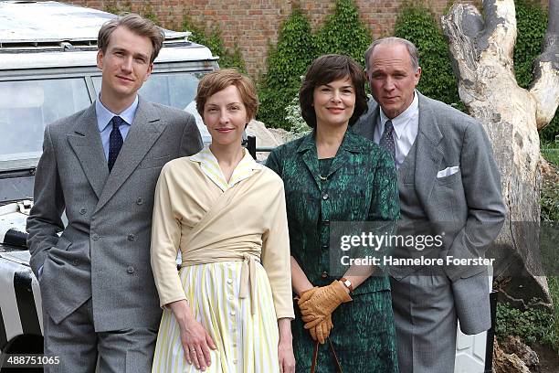 Actors Jan Lennart Krauter, Katharina Schuettler, Barbara Auer and Ulrich Tukur attend the Photocall at the set of "Grzimek" , the film at Zoo...