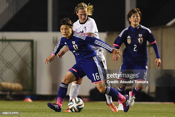 Hikaru Naomoto of Japan in action during the women's international friendly match between Japan and New Zealand at Nagai Stadium on May 8, 2014 in...