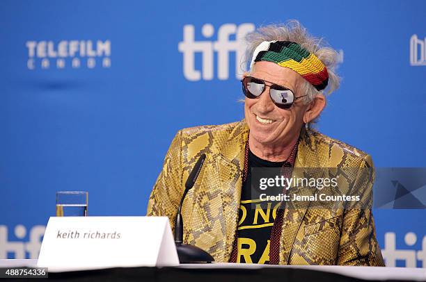 Musician Keith Richards speaks onstage during the "Keith Richards: Under The Influence" press conference at the 2015 Toronto International Film...