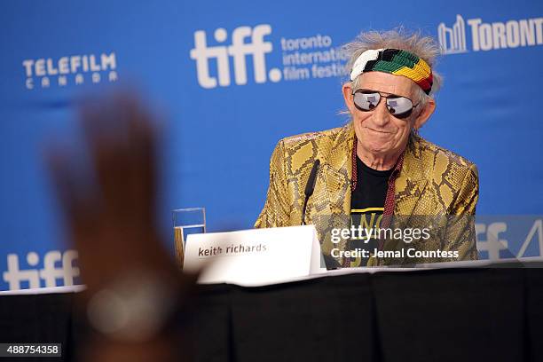 Musician Keith Richards speaks onstage during the "Keith Richards: Under The Influence" press conference at the 2015 Toronto International Film...