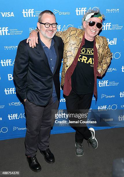 Director/Producer Morgan Neville and musician Keith Richards attend the "Keith Richards: Under The Influence" press conference at the 2015 Toronto...