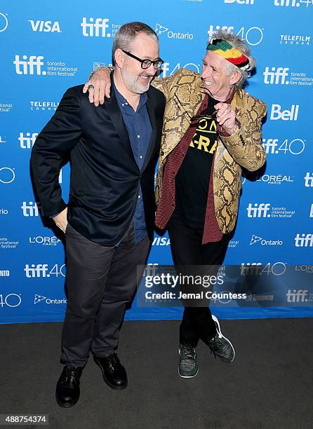 Director/Producer Morgan Neville and musician Keith Richards attend the "Keith Richards: Under The Influence" press conference at the 2015 Toronto...