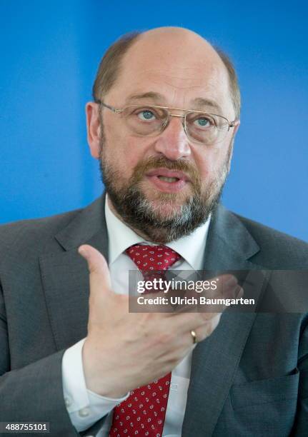 Martin Schulz, President of the European Parliament and top candidate of European Socialists for the European elections pictured during a discussion...