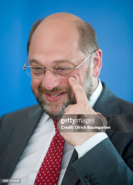 Martin Schulz, President of the European Parliament and top candidate of European Socialists for the European elections pictured during a discussion...