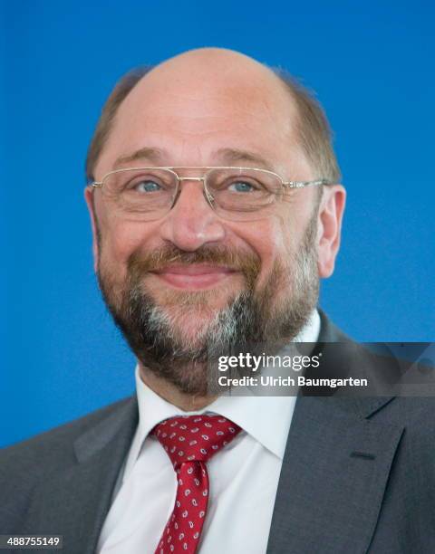 Martin Schulz, President of the European Parliament and top candidate of European Socialists for the European elections pictured during a discussion...