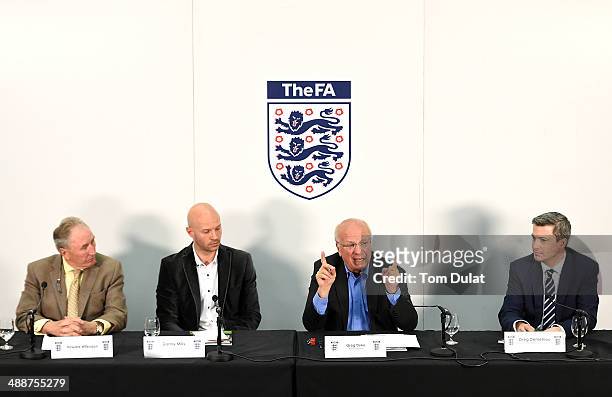 Howard Wilkinson, Danny Mills, Greg Dyke and Greg Demetriou during the FA Chairman's England Commission Press Conference at Wembley Stadium on May 8,...