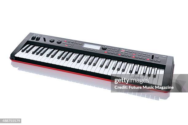 Korg Kross 61 synthesizer keyboard workstation photographed on a white background, taken on August 29, 2013.