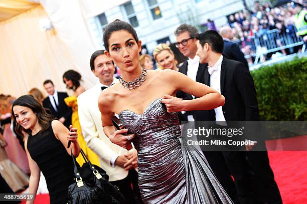 Model Lily Aldridge attends the "Charles James: Beyond Fashion" Costume Institute Gala at the Metropolitan Museum of Art on May 5, 2014 in New York...