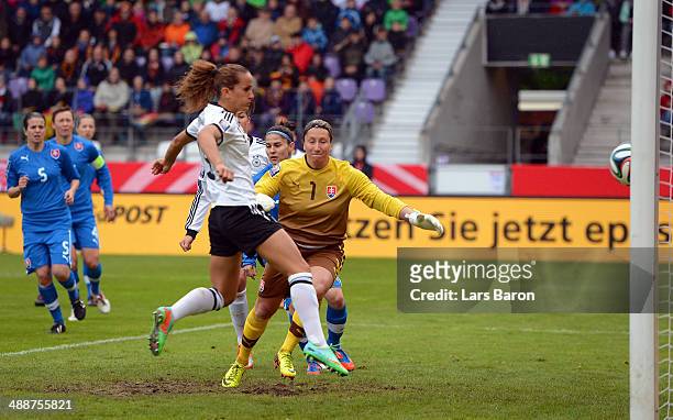 Fatmire Alushi of Grmany scores his teams first goal during the FIFA Women's World Cup 2015 Qualifier between Germany and Slovakia at Osnatel Arena...