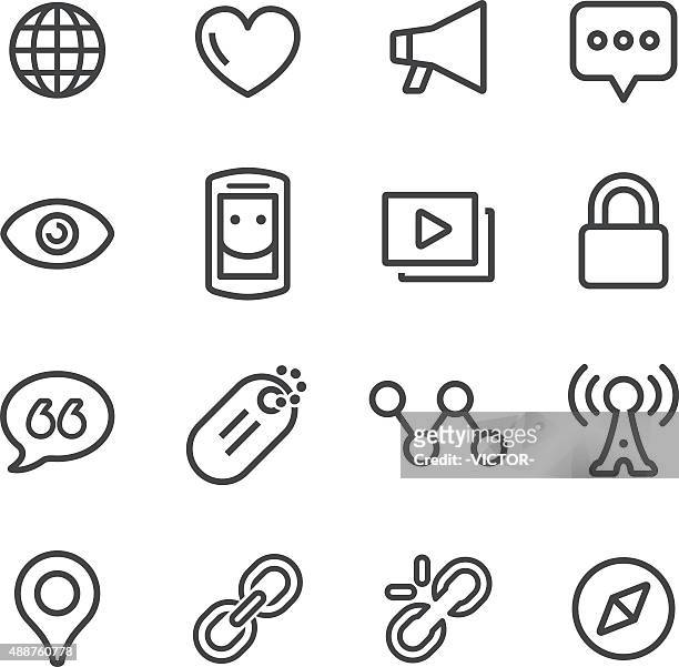 social communication icons - line series - heart lock stock illustrations
