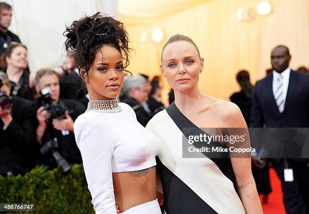Rihanna and designer Stella McCartney attend the "Charles James: Beyond Fashion" Costume Institute Gala at the Metropolitan Museum of Art on May 5,...