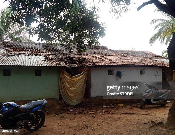 House where an explosion took place is seen in the village of Chandor near Margao in the southern Indian state of Goa on May 8, 2014. A blast at a...