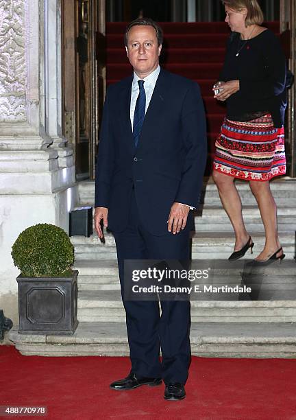 British Prime Minister David Cameron attends the Rugby World Cup 2015 welcome party at The Foreign Office on September 17, 2015 in London, England.