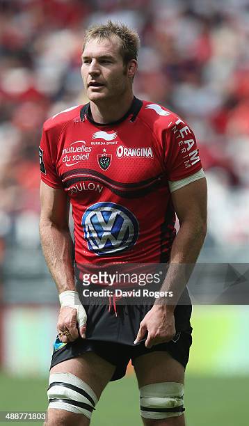 Ali Williams of Toulon looks on during the Top 14 match between Toulon and Stade Francais at the Allianz Riviera Stadium on May 3, 2014 in Nice,...