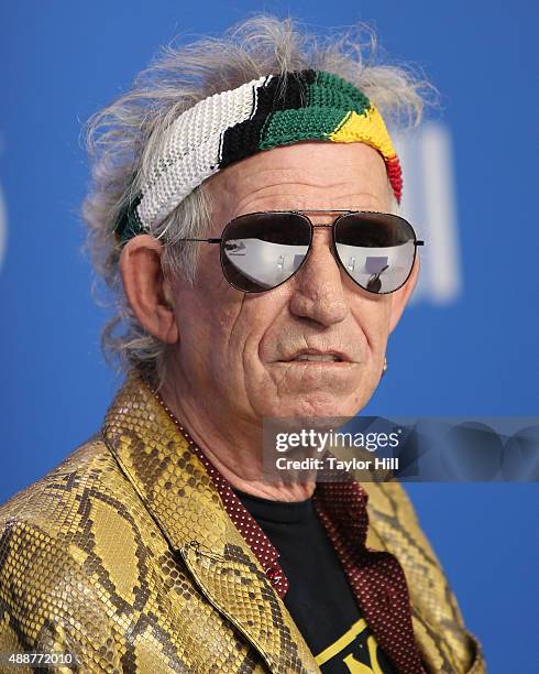 Keith Richards of The Rolling Stones attends a press conference for "Keith Richards: Under the Influence" at TIFF Bell Lightbox during the 2015...