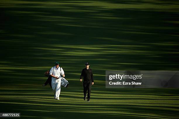 Garrick Porteous of England walks down the fairway on the second hole during the second round of the 2014 Masters Tournament at Augusta National Golf...