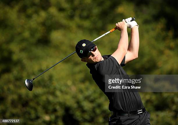 Garrick Porteous of England tees off on the seventh hole during the second round of the 2014 Masters Tournament at Augusta National Golf Club on...