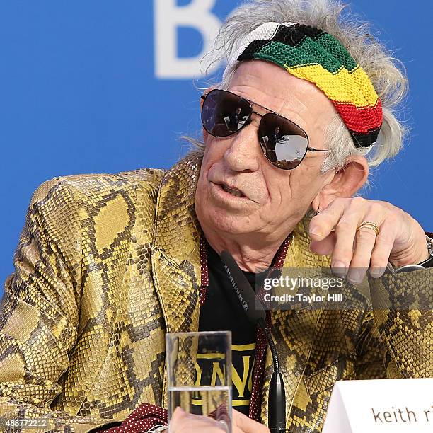 Keith Richards of The Rolling Stones attends a press conference for "Keith Richards: Under the Influence" at TIFF Bell Lightbox during the 2015...