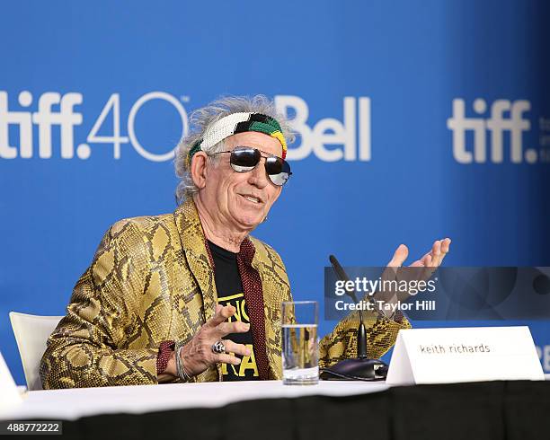 Keith Richards of The Rolling Stones attends a press conference for "Keith Richards: Under the Influence" at TIFF Bell Lightbox during the 2015...