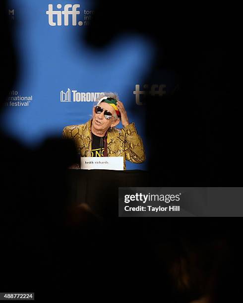 Keith Richards of The Rolling Stones attends a press conference for "Keith Richards: Under the Influence" at TIFF Bell Lightbox during the 2015...