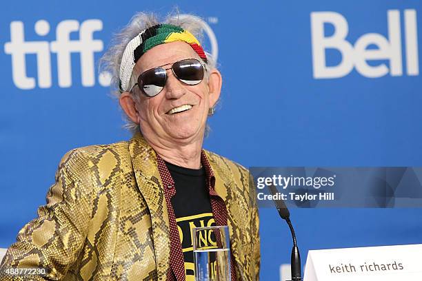 Keith Richards of The Rolling Stones attends a press conference for "Keith Richards: Under the Influence" at TIFF Bell Lightbox during the 2015...