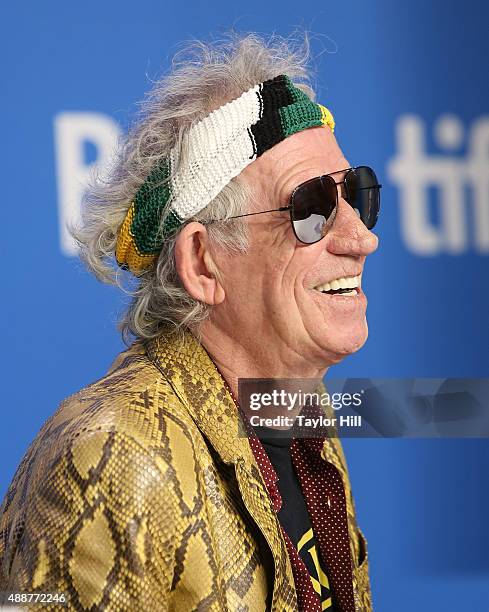 Keith Richards of The Rolling Stones attends a press conference for "Keith Richards: Under the Influence" at TIFF Bell Lightbox during the 2015...