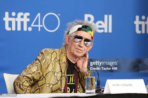 Keith Richards of The Rolling Stones attends a press conference for "Keith Richards: Under the Influence" at TIFF Bell Lightbox during the 2015...