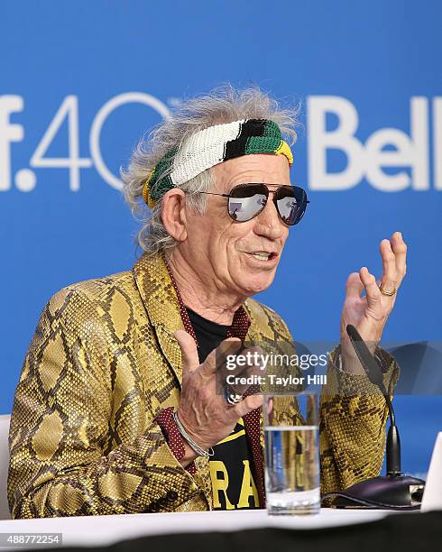 Keith Richards of The Rolling Stones attends a press conference for "Keith Richards: Under the Influence" at TIFF Bell Lightbox during the 2015...