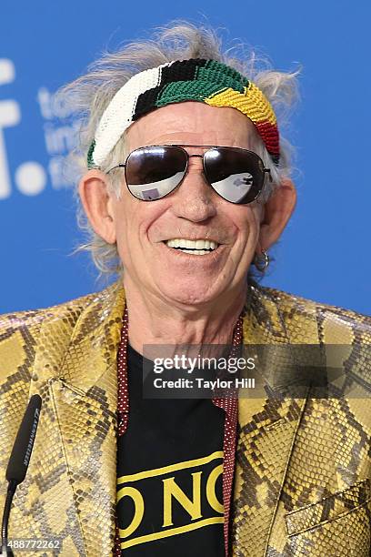 Keith Richards of The Rolling Stones attends a press conference for "Keith Richards: Under the Influence" at TIFF Bell Lightbox during the 2015...