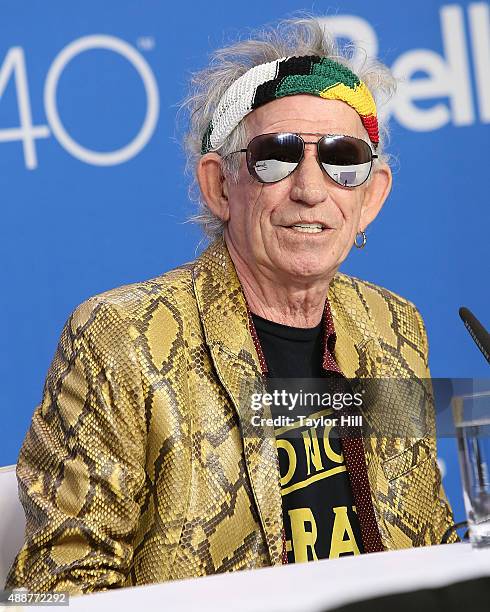 Keith Richards of The Rolling Stones attends a press conference for "Keith Richards: Under the Influence" at TIFF Bell Lightbox during the 2015...