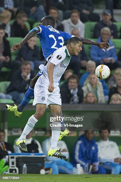 Olympique marseille, Benjamin Mendy of Olympique de Marseille, Hedwiges Maduro FC Groningen, during the UEFA Europa League match between FC Groningen...