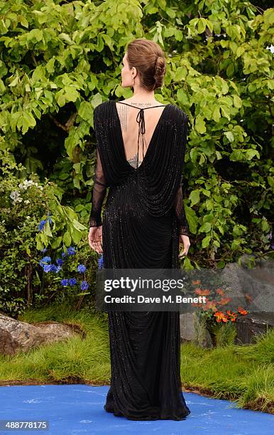 Angelina Jolie arrives at a private reception as costumes and props from Disney's "Maleficent" are exhibited in support of Great Ormond Street...