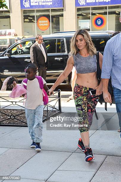 Television personality Jillian Michaels and Lukensia Michaels Rhoades enter their Soho hotel on September 17, 2015 in New York City.