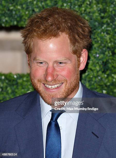 Prince Harry attends the Rugby World Cup 2015 welcome party at The Foreign Office on September 17, 2015 in London, England.