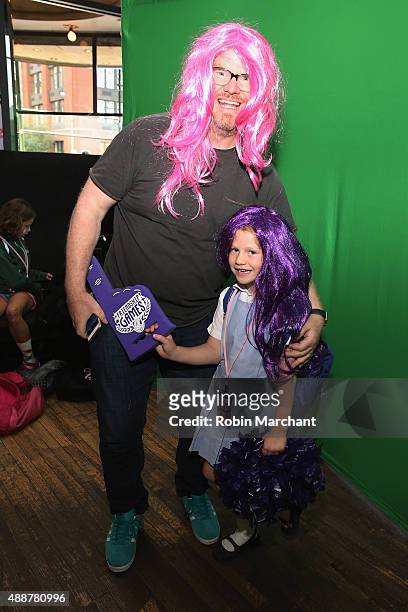 Jim Gaffigan and daughter Katie Gaffigan attend the purple carpet premiere screening of the My Little Pony Equestria Girls Friendship Games animated...