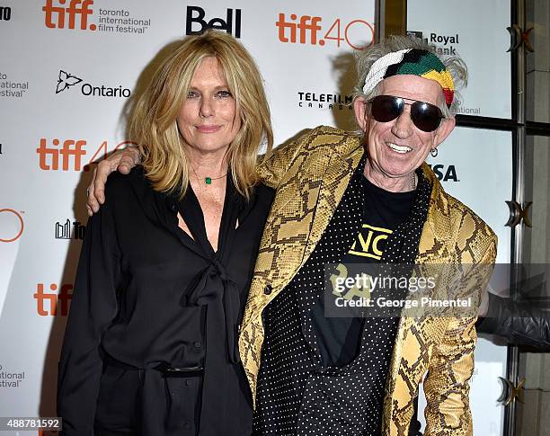 Musician Keith Richards and Patti Hansen attend the "Keith Richards: Under The Influence" premiere during the 2015 Toronto International Film...