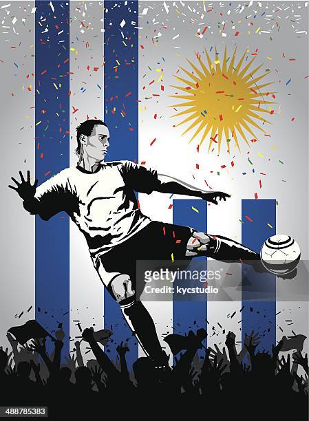 ilustraciones, imágenes clip art, dibujos animados e iconos de stock de jugador de fútbol de uruguay - volear