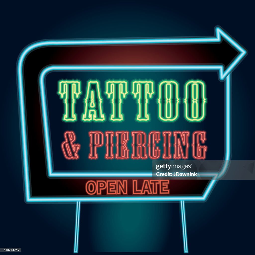 Retro Tattoo and piercing neon sign