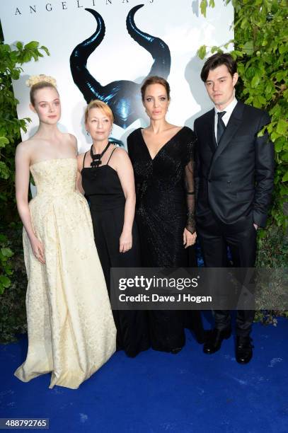 Elle Fanning, Lesley Manville, Angelina Jolie and Sam Riley attend the 'Maleficent' Costume And Props Private Reception at Kensington Palace on May...